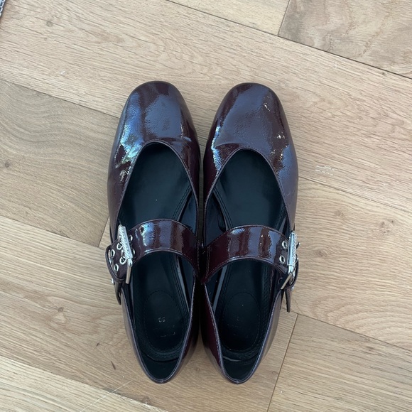 Zara Dark Burgundy Buckle Flats - Picture 1 of 4